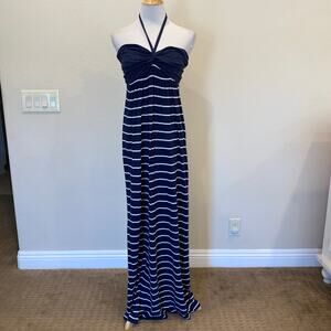 Splendid Maxi Halter Dress Knit Blue/White Stripe Size large NWT